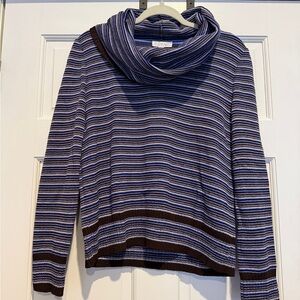 St John Sport Striped Cowl Neck Sweater - Blue and Brown